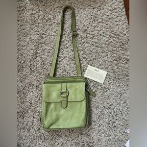 Vintage Fossil Green Faux Leather Crossbody Adjustable Strap Bag